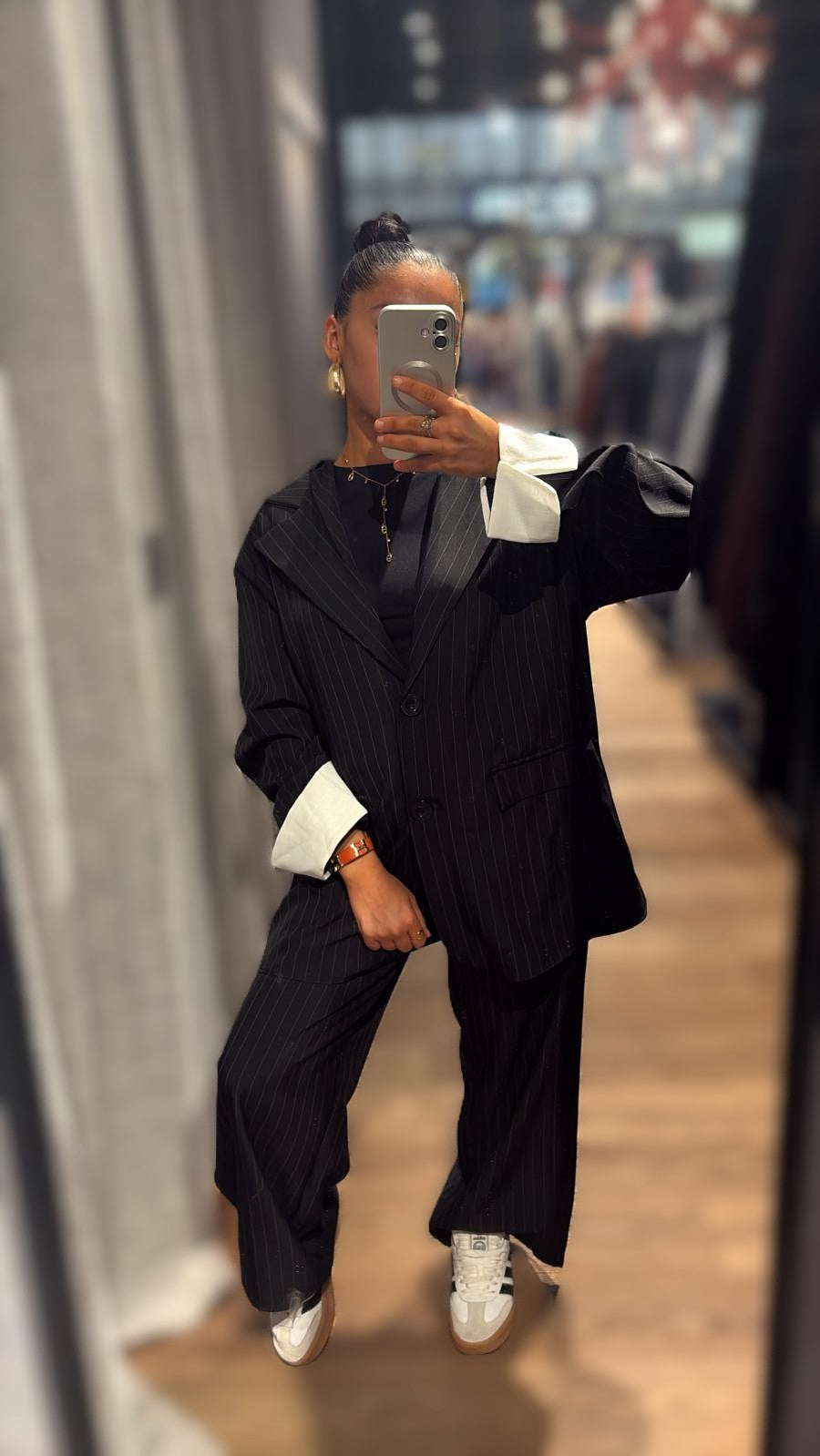 Ensemble Noir tailleur blazer + pantalon pinstripe