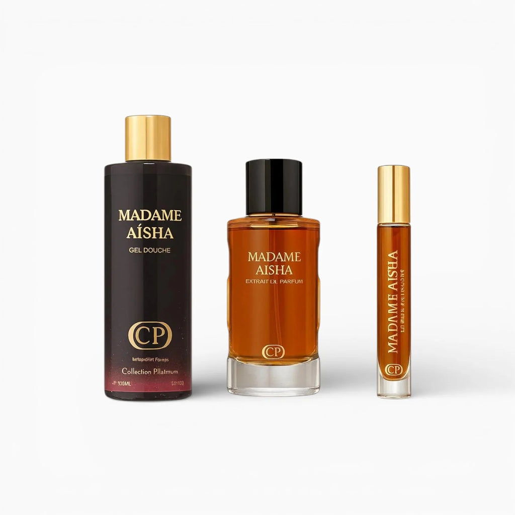 Coffret Les Essentiels - Madame Aïsha - Parfum 100ml + Parfum 10ml + Gel Douche 250ml