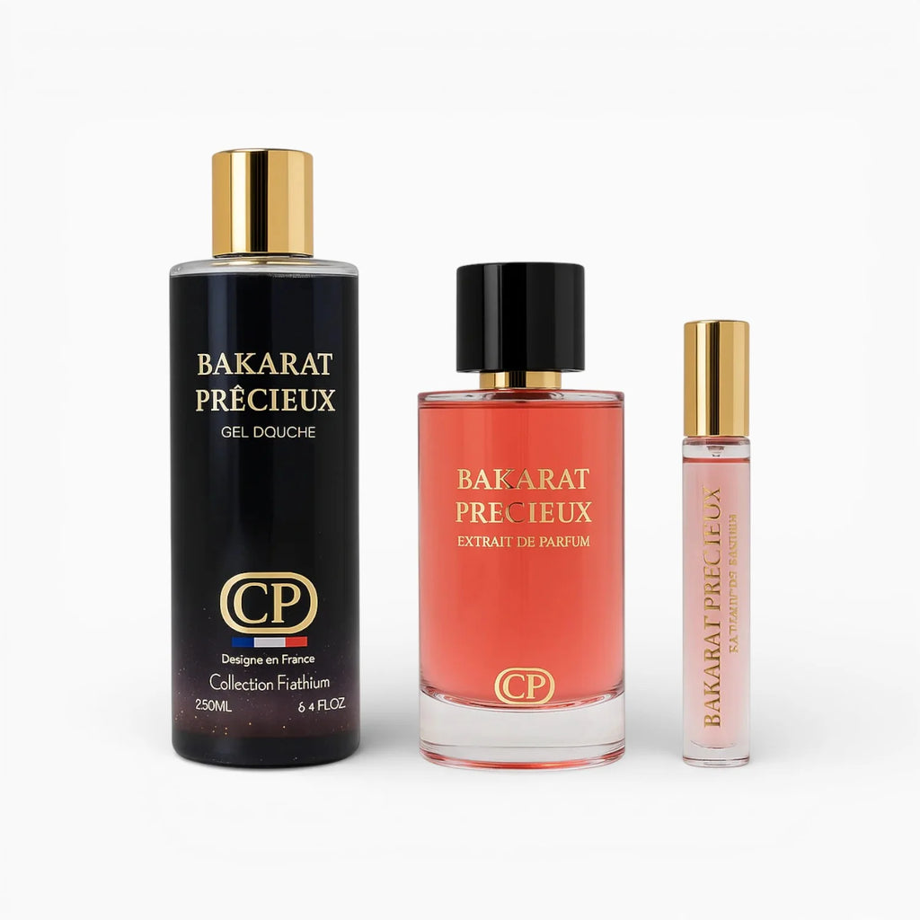 Coffret Les Essentiels - Bakarat Précieux - Parfum 100ml + Parfum 10ml + Gel Douche 250ml