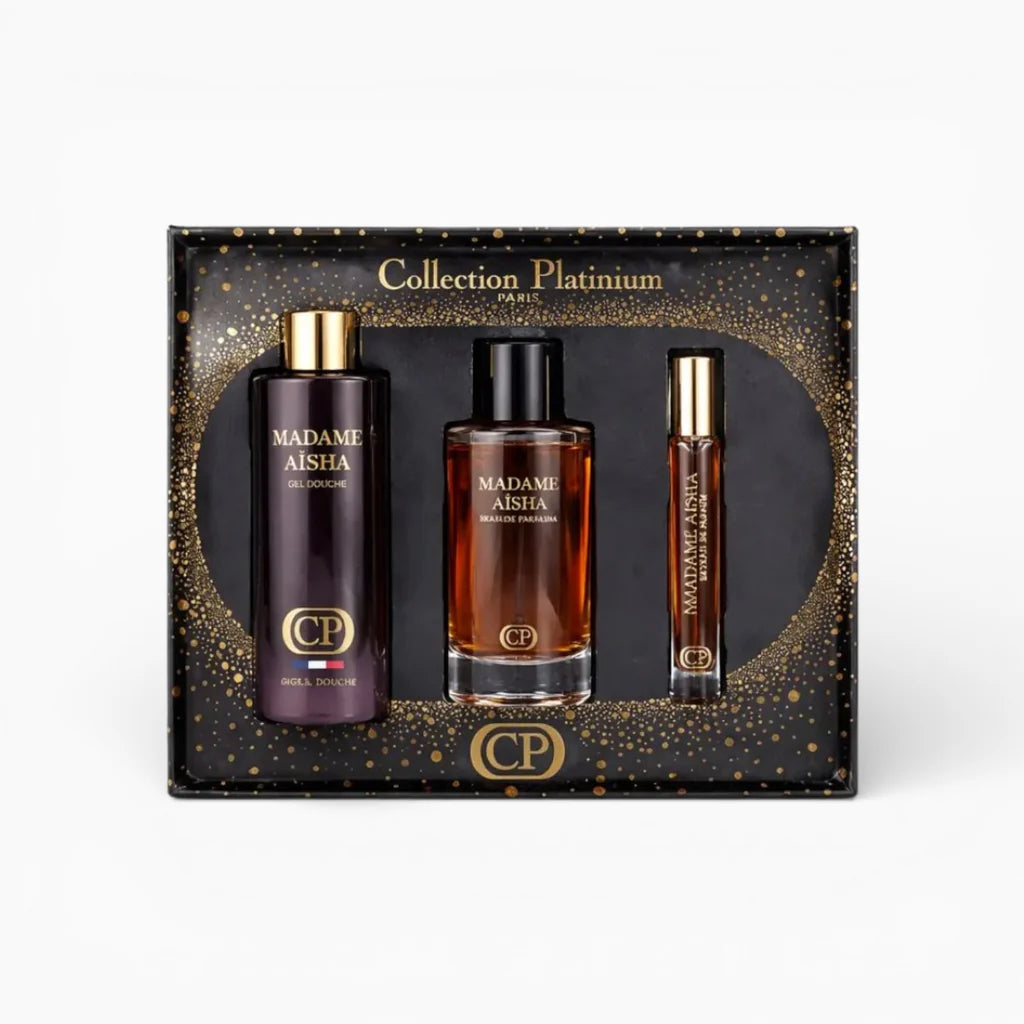 Coffret Les Essentiels - Madame Aïsha - Parfum 100ml + Parfum 10ml + Gel Douche 250ml
